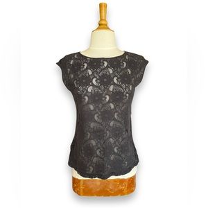 Eddie Bauer Charcoal Gray Sheer Floral Tunic